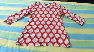 Red &amp; White Printed Kurta