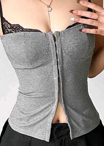 Grey Lace Trim Zipper Tank Top ( for prom)