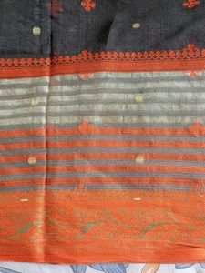 Orange &amp; Black Patterned Saree