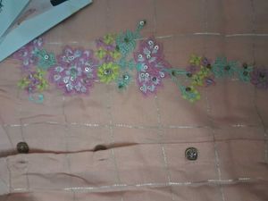 Peach Embroidered Kurta with Silver Stripes