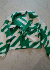 Green Patterned Cropped Jacket