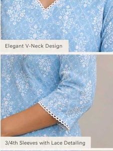 Light Blue Printed Cotton Kurta