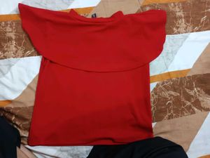 Red Embellished Cape Top