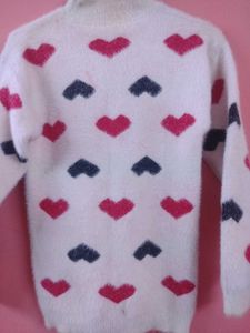 White Heart Pattern Sweater