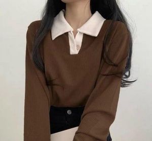 Brown Knit Polo Top