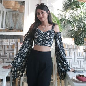 Black Floral Crop Top