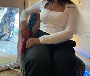 H &amp;M White Square Neck Long Sleeve Top