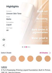 lakme foundation-  shade neutral honey n260 SALE