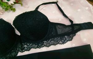 Lace Trim Bra &amp; High Waist Brief Set