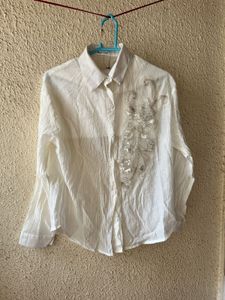 Embellished White Linen Shirt with inner new wdtag