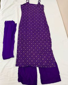 Purple Printed Kurta Set with Palazzo & Dupatta