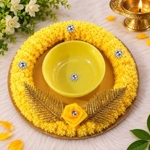 Yellow Floral Pooja Thali Set