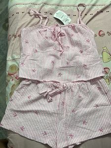 Cute Pink Striped bow Pajama Set