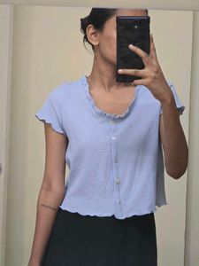 Light Blue Button-Up Cropped Top