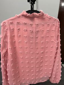 Shein Pink Textured Bow Blouse