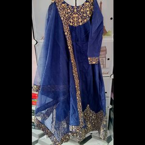💙 Navy Blue Embroidered Anarkali Suit with Dupatt