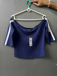 Navy Blue Off-Shoulder Striped Top