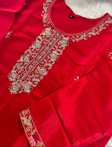 Stunning Red Embroidered Kurta Set
