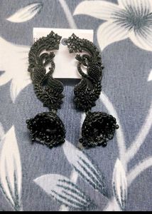 Black Peacock Jhumka Earrings