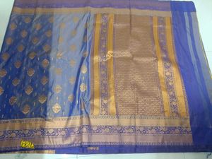 Dual Tone Blue &amp; Gold Semi Silk Saree