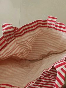 Red and White Striped Tote Bag