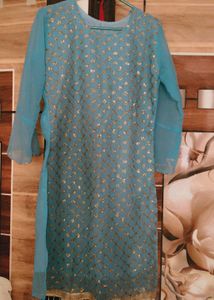 Stunning Teal Sequined Kurta Sharara Set