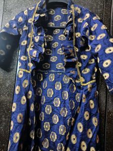 Blue Printed party wear long jacket
