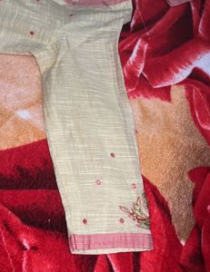 Elegant Cream Kurti with Pink Embroidery