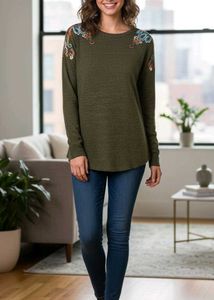 ✅ZARA's Embroidered Olive Green Top✅