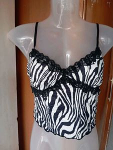 Zebra Print Lace Trim Cami Top