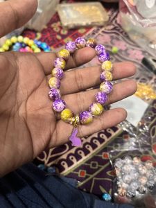 Beaded Bracelet with Bunny Charm(purple)
