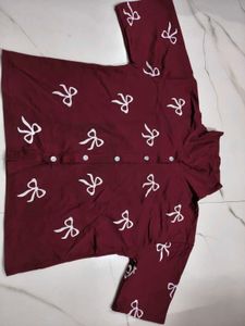Stylish Red Bow Print Shirt