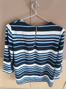 Striped &amp; Zipped Long Sleeve High-Low Top