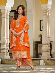 Stunning Orange Embroidered Kurta Set