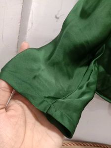 Elegant Green Satin V-Neck Top