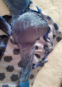 Blue Lace Bra &amp; Sleep Shorts Set
