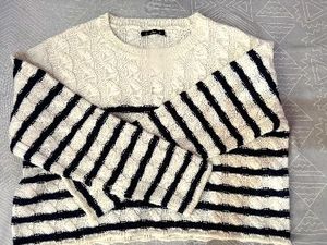 Cream & Navy Striped Knit Sweater