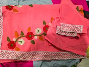 Embroidered Peach Saree