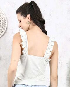Ruffled Strappy Sleeve Short Textured Top