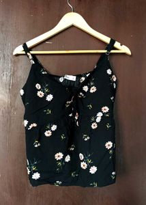 Black Floral Tie-Front Cami Top