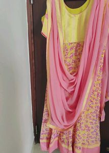 Yellow Kurta with Pink Dupatta
