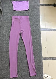 combo of  purple ribbed tube top and tights