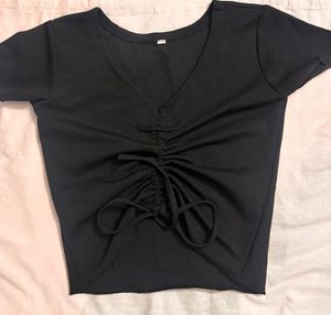 Chic Black Ruched V-Neck Top