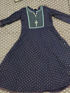 Elegant Navy Kurta with Embellished Neckline