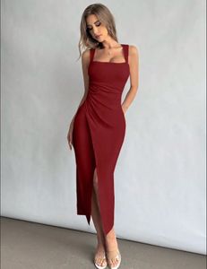 Chic Maroon Square Neck Drape Dress