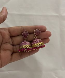 Ethnic Pink Jhumka Earrings