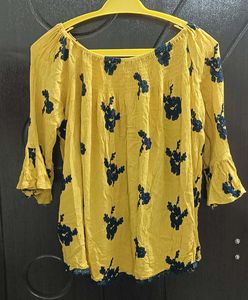 Yellow Floral Off-Shoulder Top