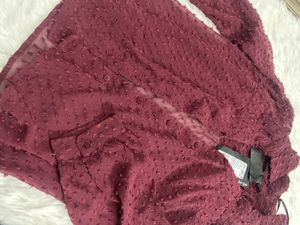 Elegant Burgundy Sheer Button-Up With Inner