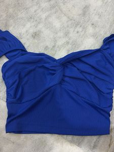 Vibrant Blue Off-Shoulder Twist Crop Top