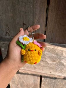 Crochet Chick Keychain with Flower